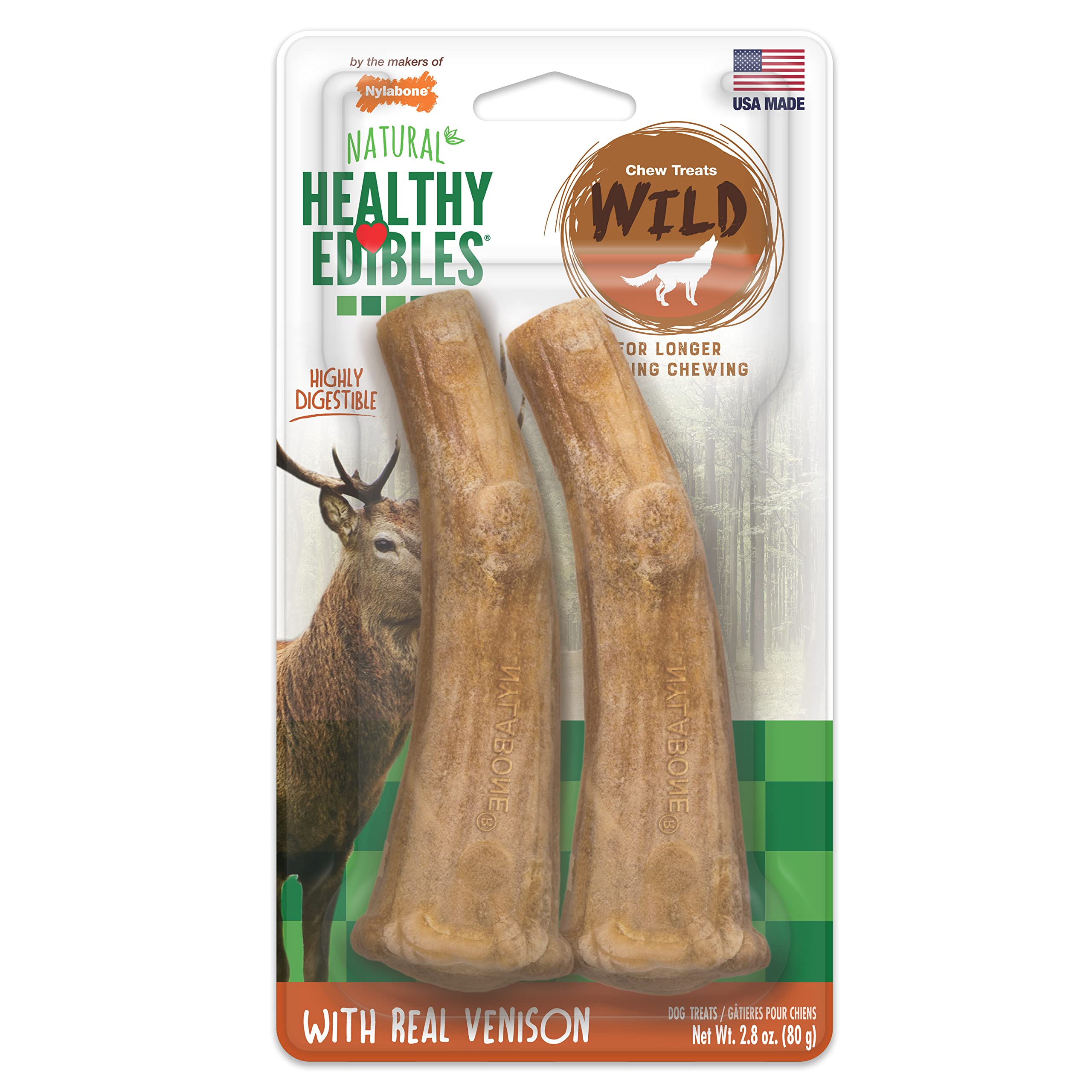 Nylabone Healthy Edibles Wild – os venaison pour grands chiens, goût riche.