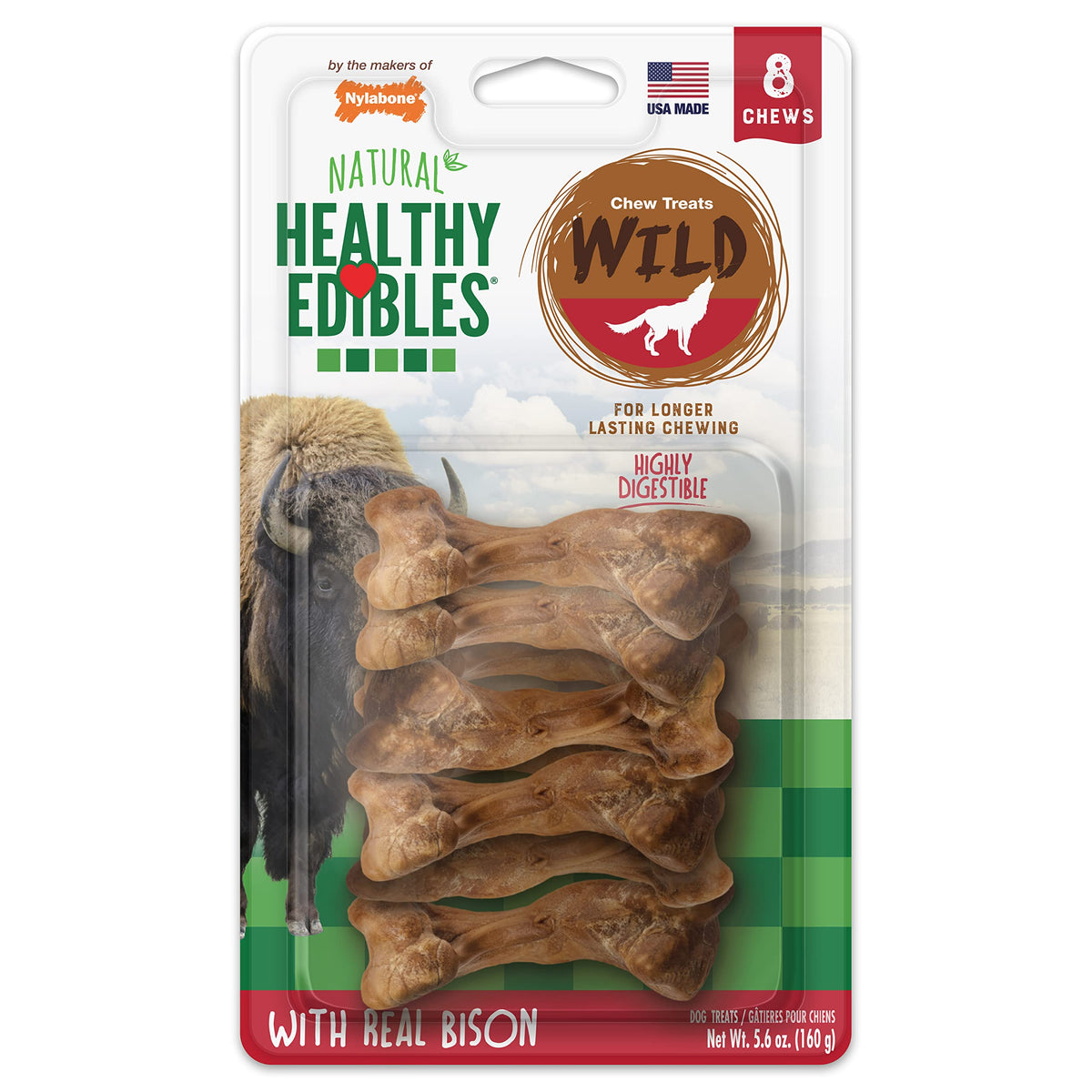 Nylabone Healthy Edibles WILD saveur bison pour petits chiens, plaisir durable et dentition saine.