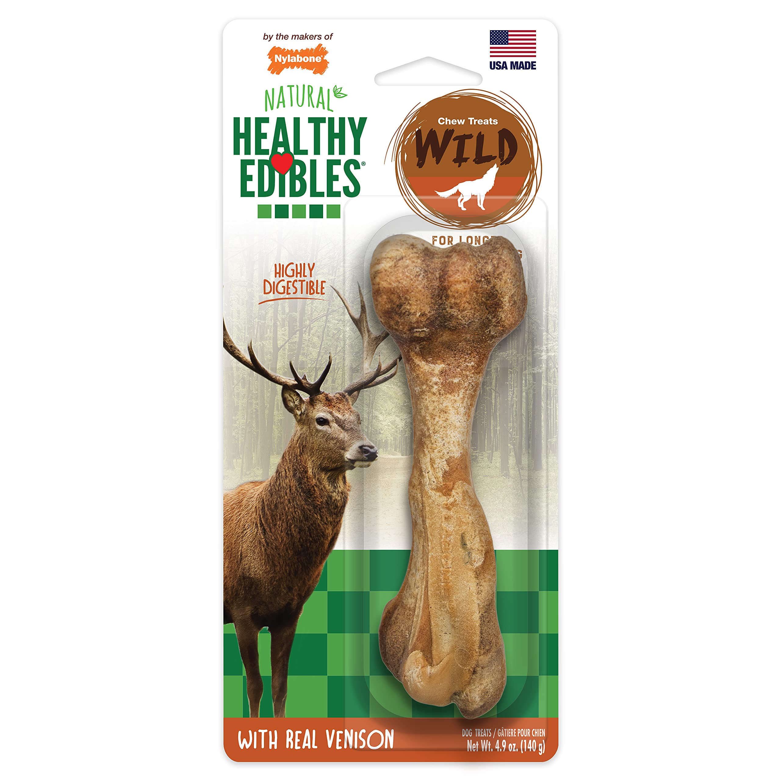 Nylabone Healthy Edibles Wild au goût venison, pour une mastication longue et satisfaisante.