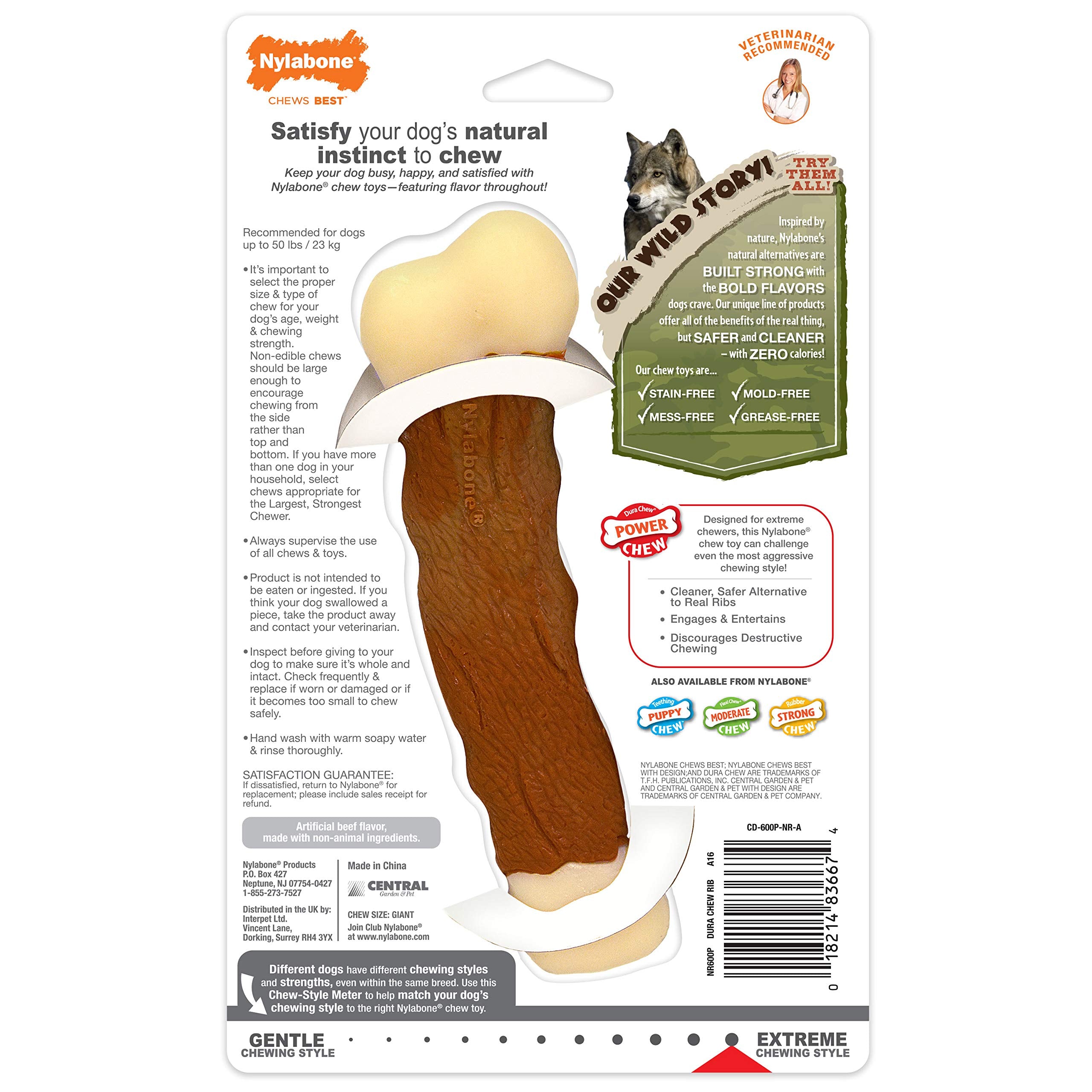 Jouet Nylabone Rib Forme Authentique, alternative sûre aux côtes réelles