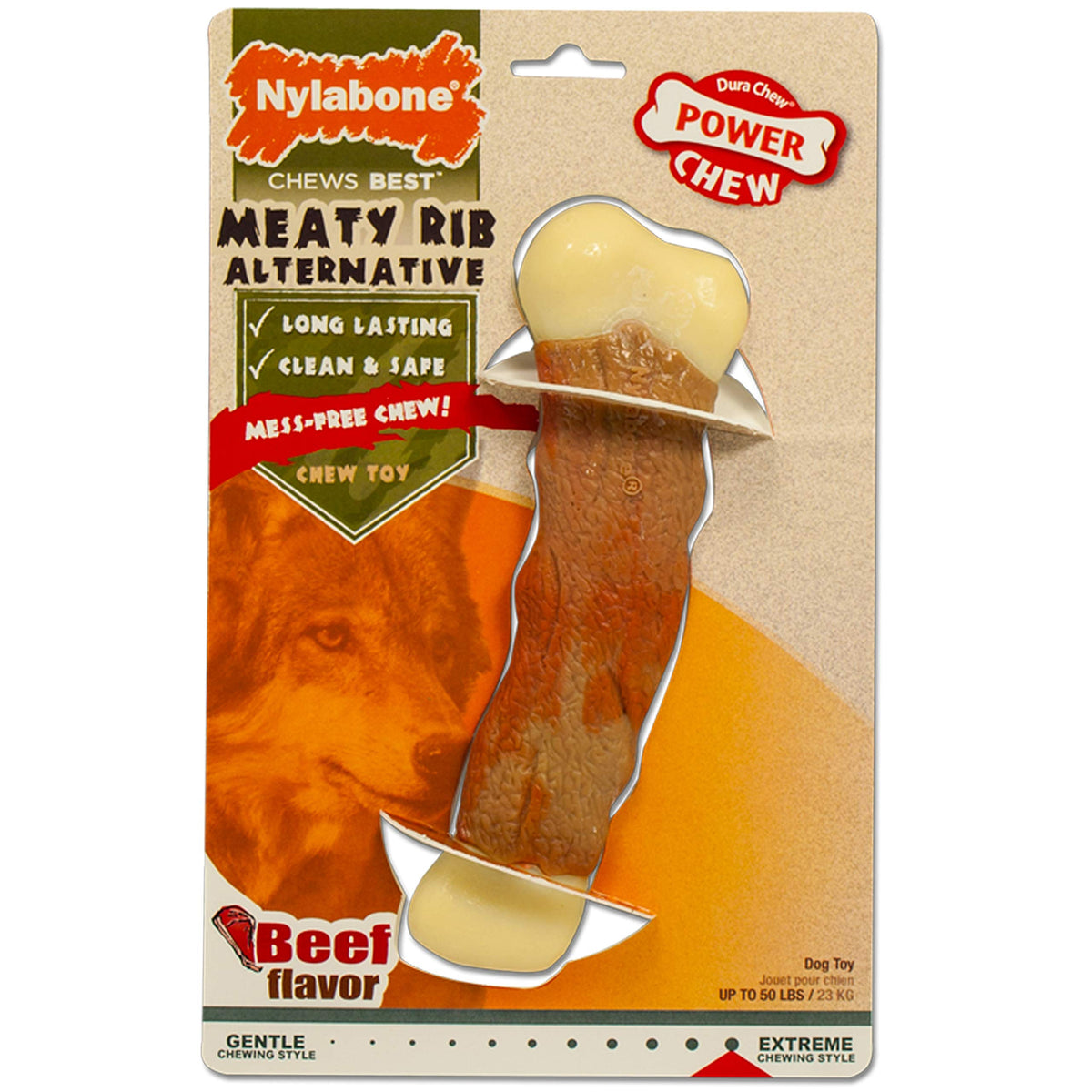 Jouet Nylabone Rib Saveur Boeuf pour chien grand, satisfaisant et durable