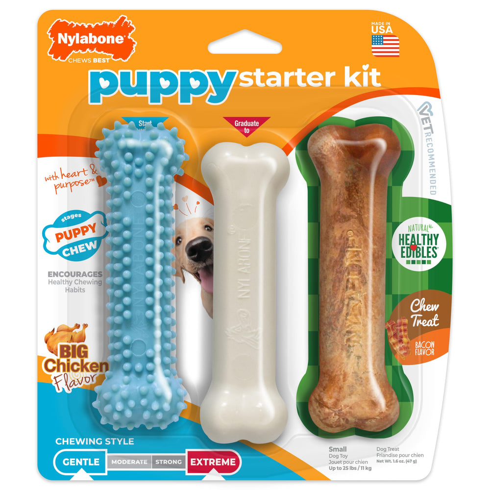 nylabone kit démarrage chiot - bleu, ensemble 3 pièces