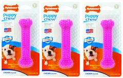 Nylabone lot de 3 os dentaires rose pour chiots, texture douce et nettoyage des dents en douceur.