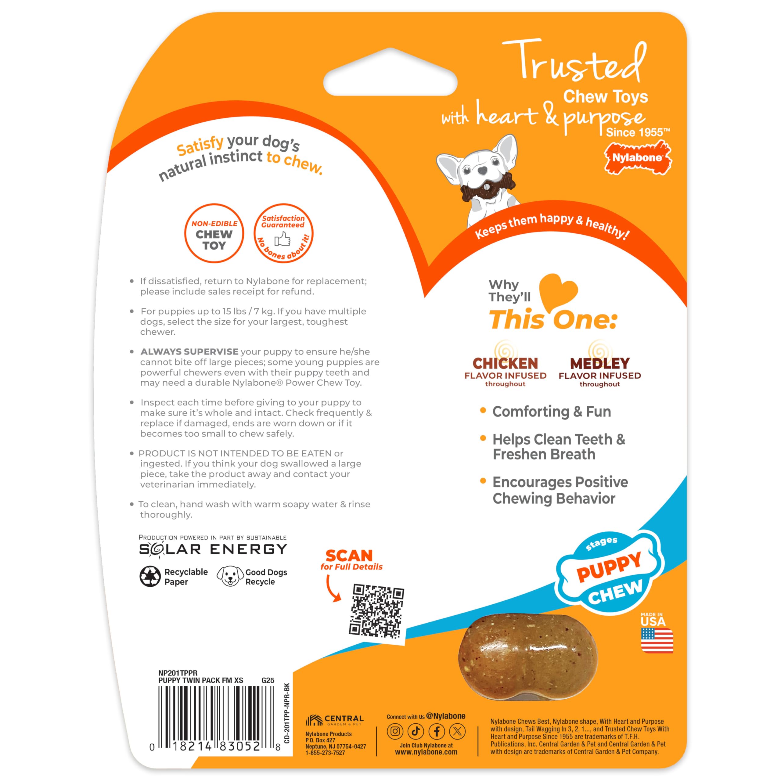 Nylabone lot deux chiots poulet: pack économique pour varier les plaisirs.