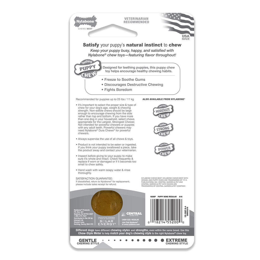 Nylabone mordillage doux chiot, mouvement apaisant et focalisé.
