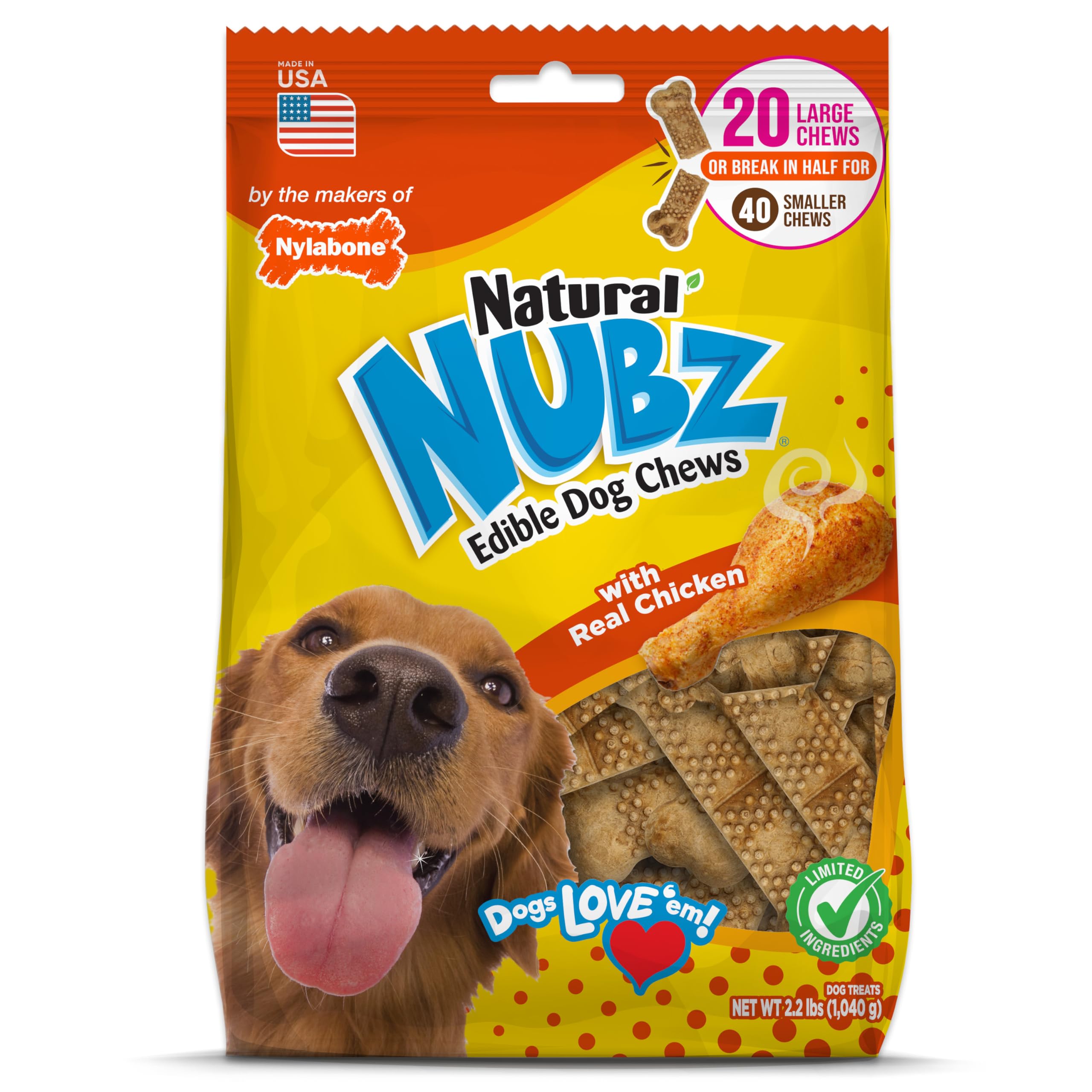 Nylabone Nubz emballage poulet pour gros chien, 20 pièces.