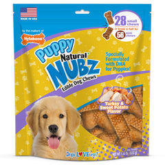 Nylabone Nubz emballage, récompense durable pour chiots en formation.