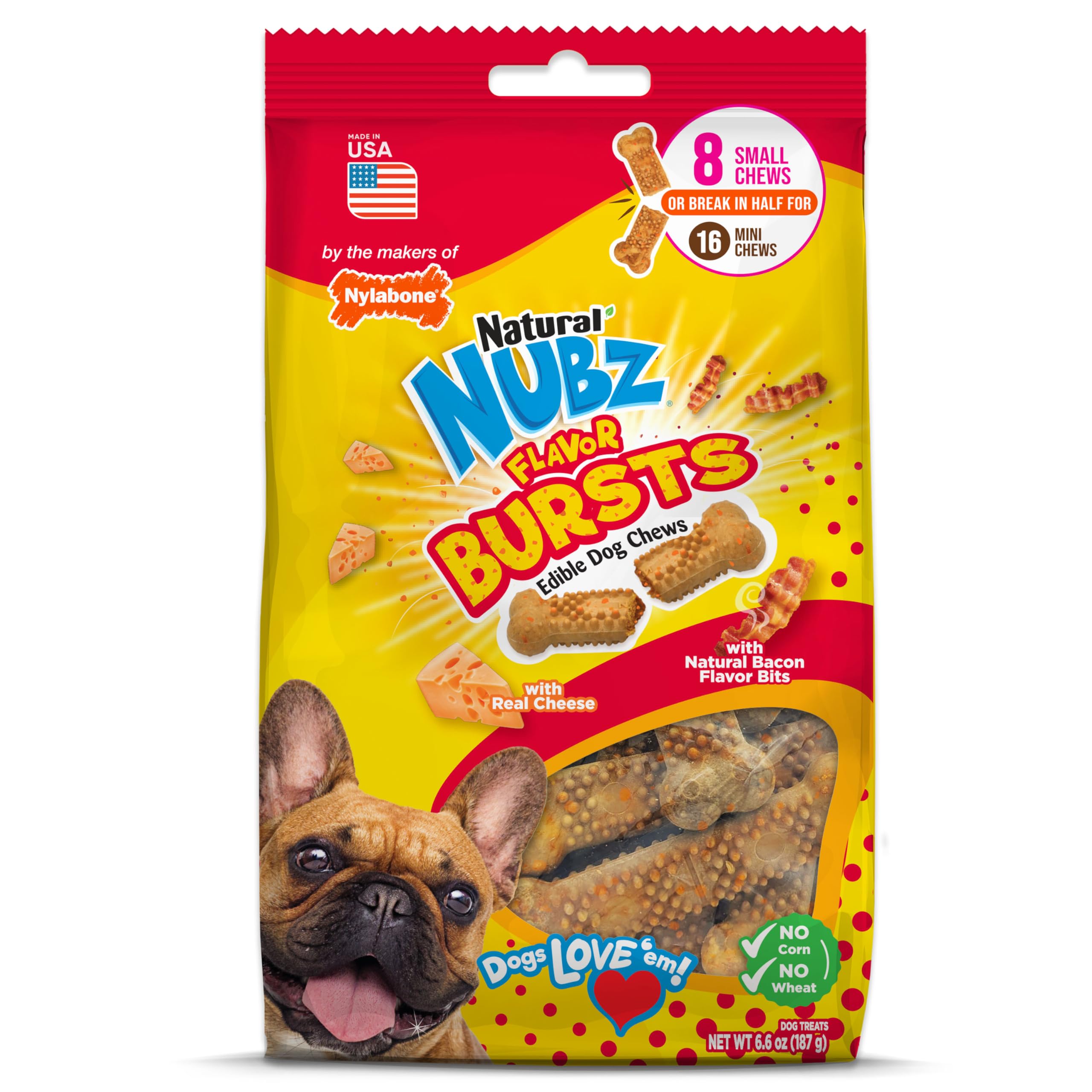 Nylabone Nubz os comestible saveur fromage bacon pour chiens jusqu a 11 kg, plaisir durable.