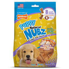 Nylabone Nubz saveur dinde patate douce pour chiots, mastication plus longue.