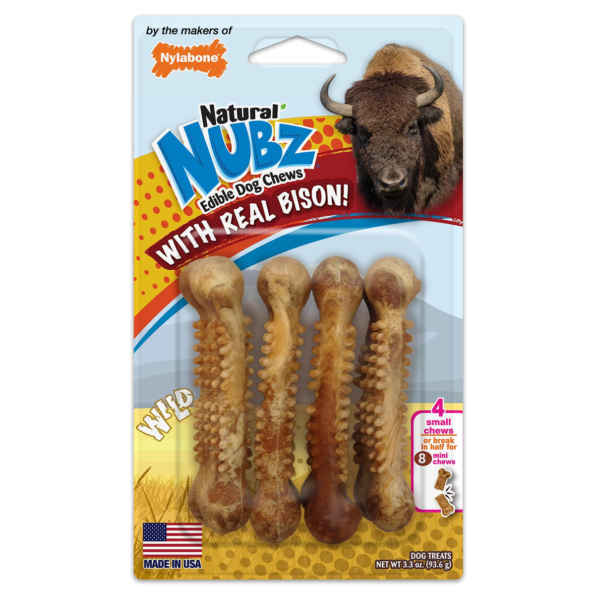 Nylabone Nubz Wild emballage pratique pour petits chiens.