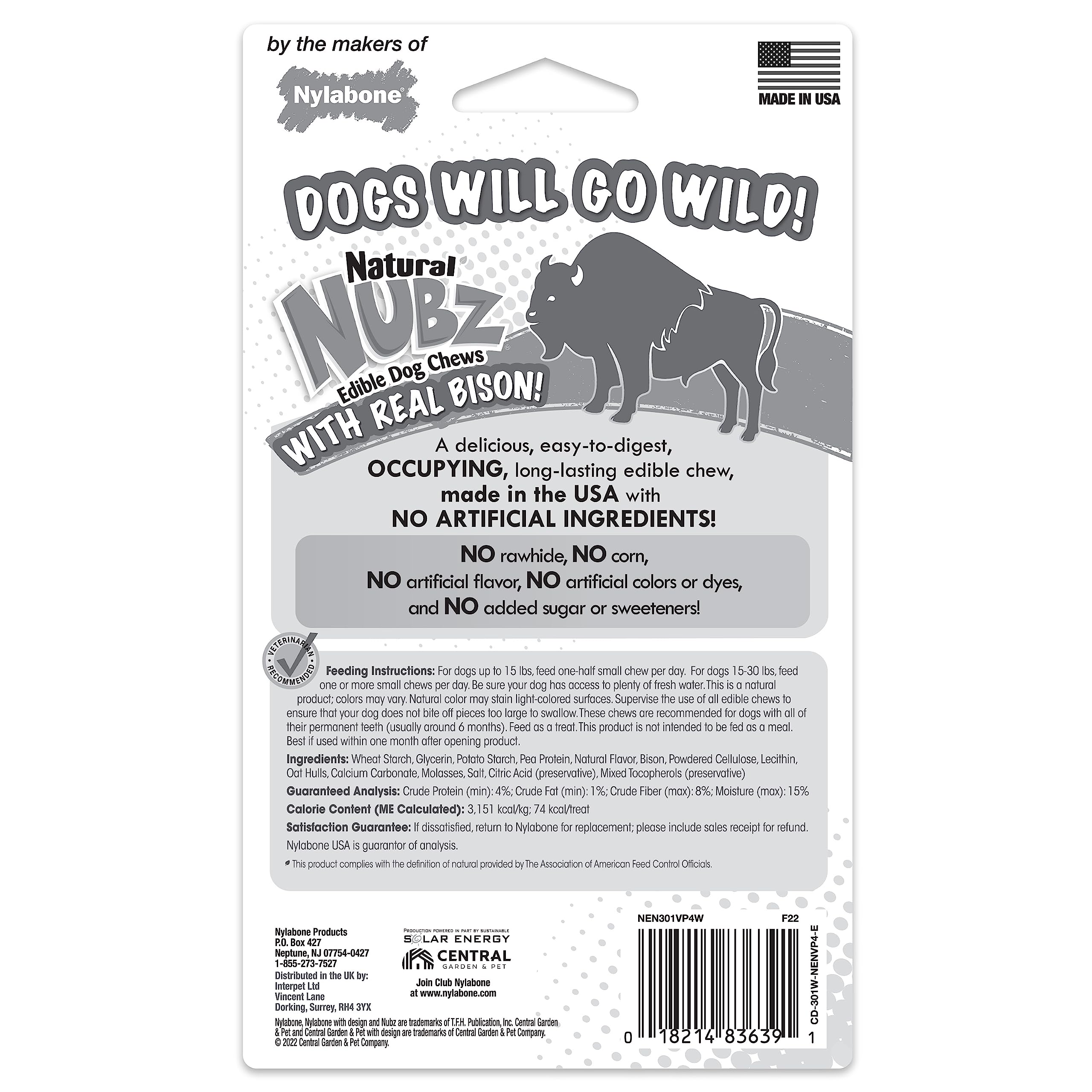 Nylabone Nubz Wild taille adaptée pour chiens jusqu'à 25 lb.