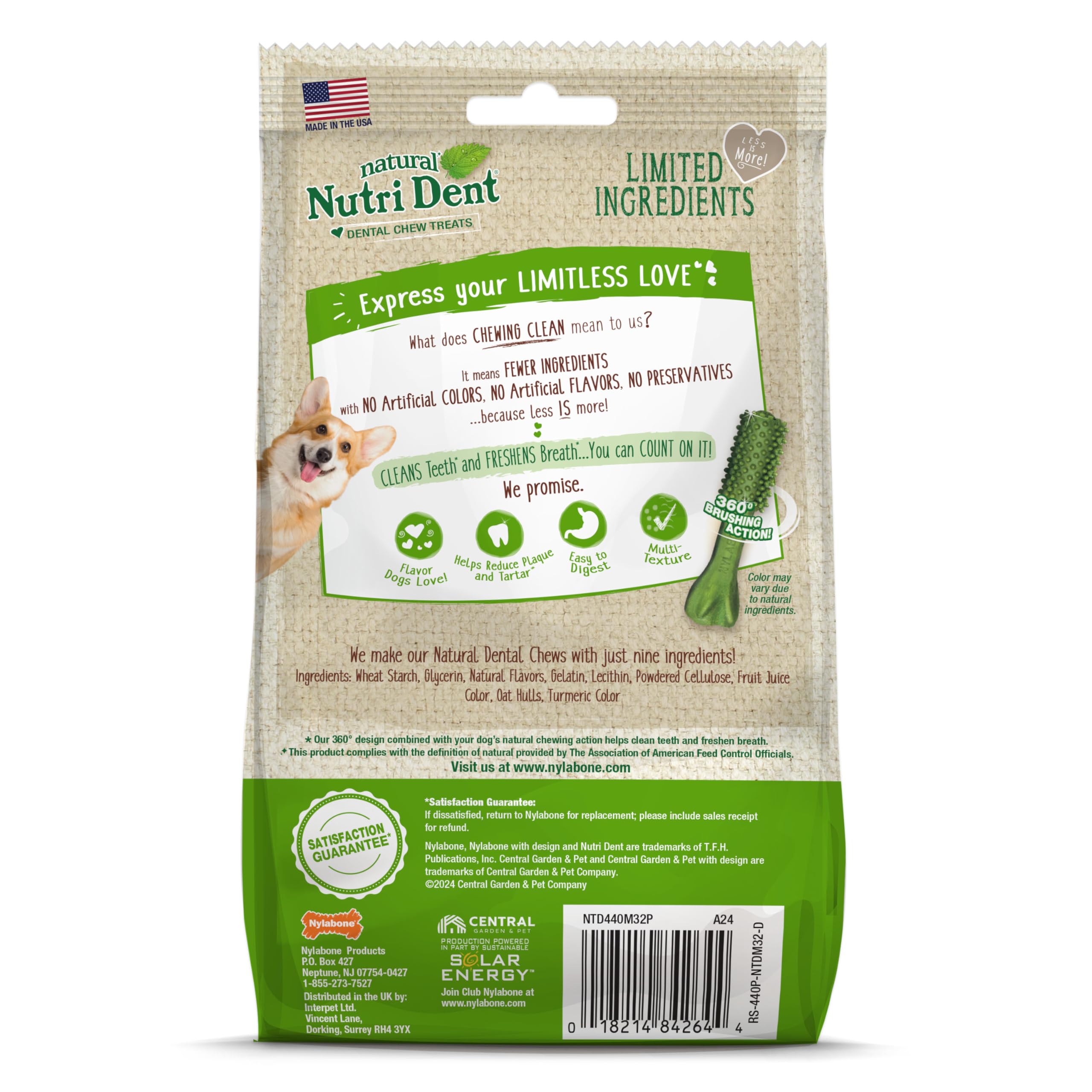 Nylabone Nutri Dent, emballage fabriqué aux États-Unis.