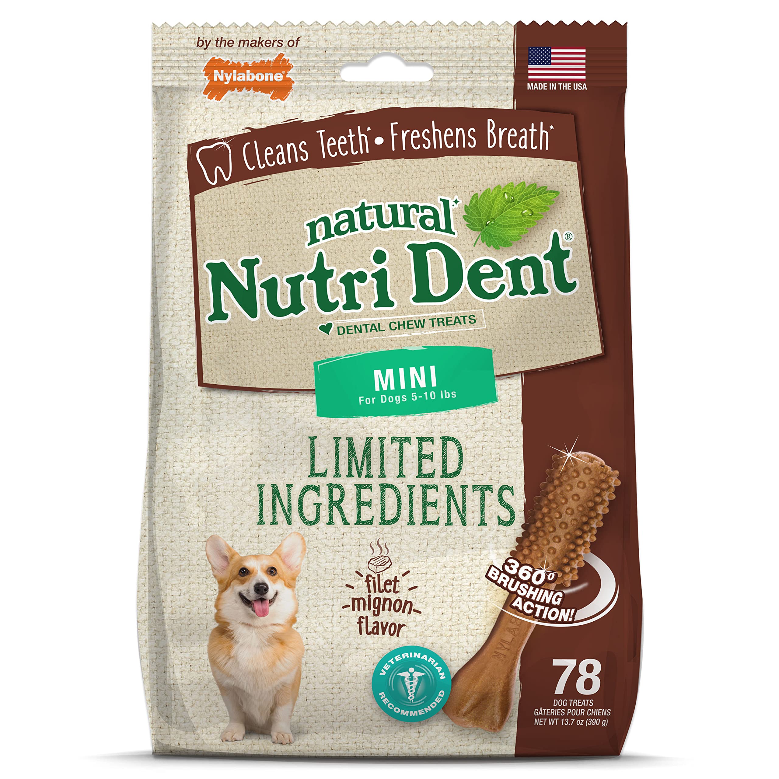 Nylabone Nutri Dent filet mignon mini: bouchée dentaire rafraîchissante pour petites races