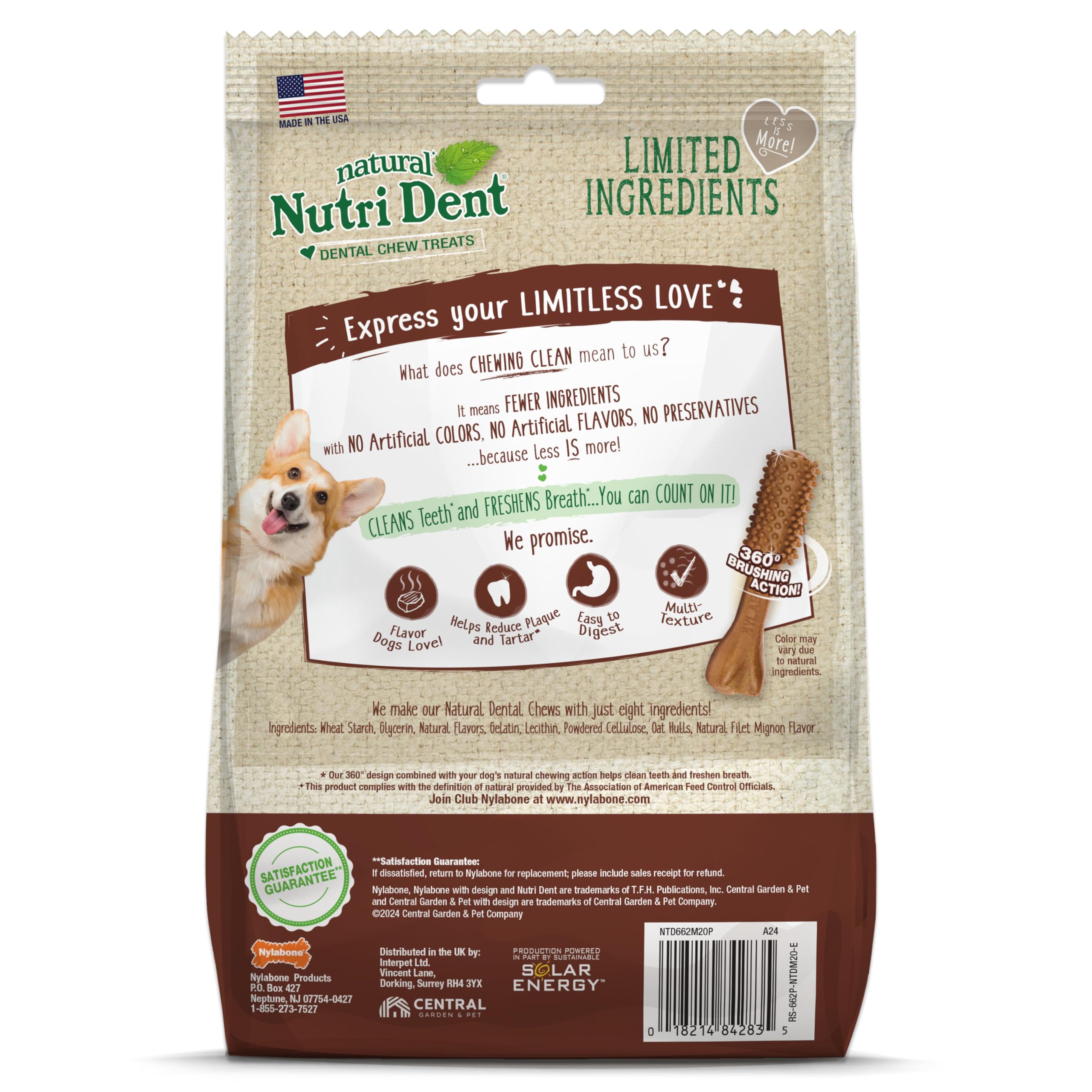 Nutri Dent sans conservateurs artificiels pour chiens sensibles.