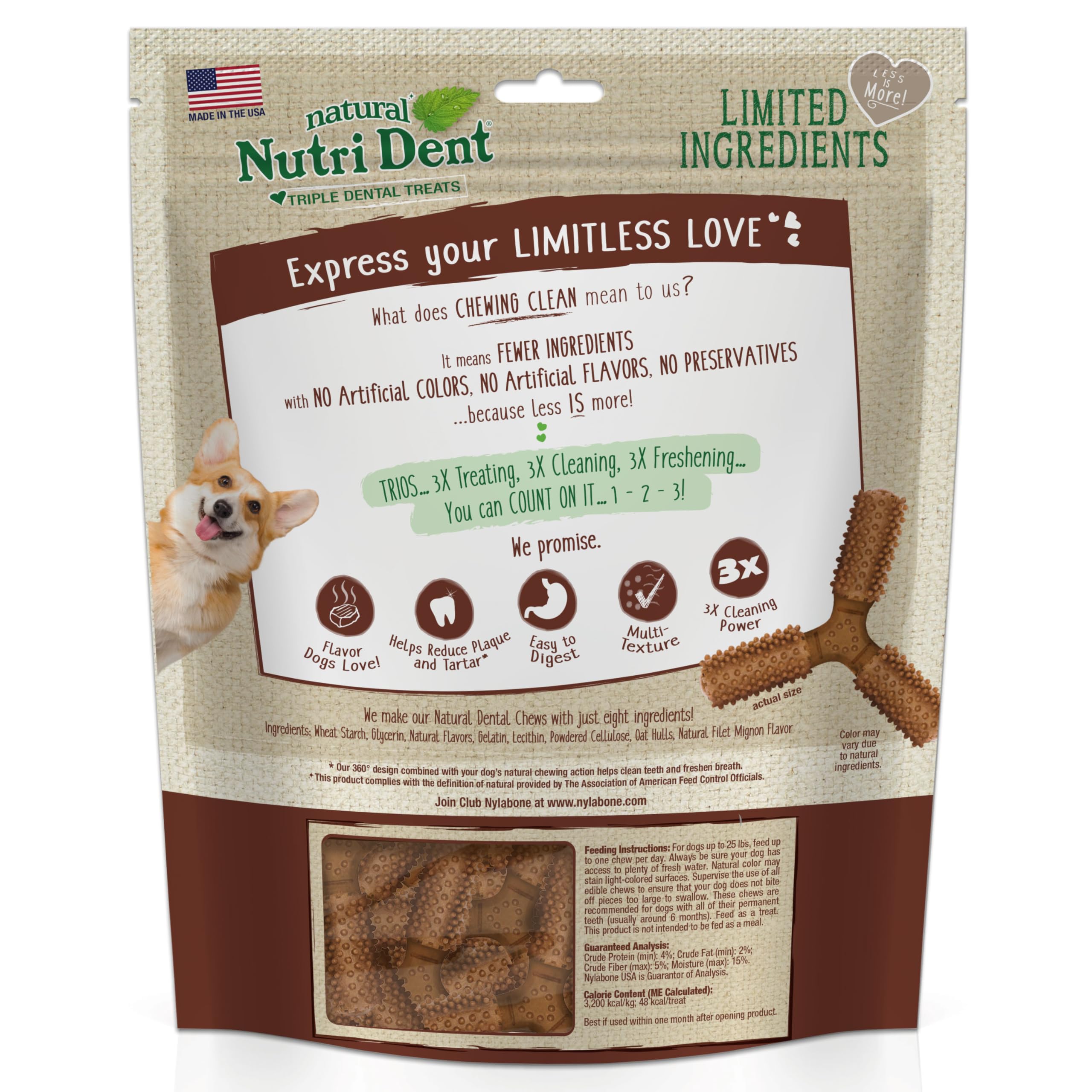 Nylabone Nutri Dent, texture texturée, stimule une mastication sûre et soutenue.