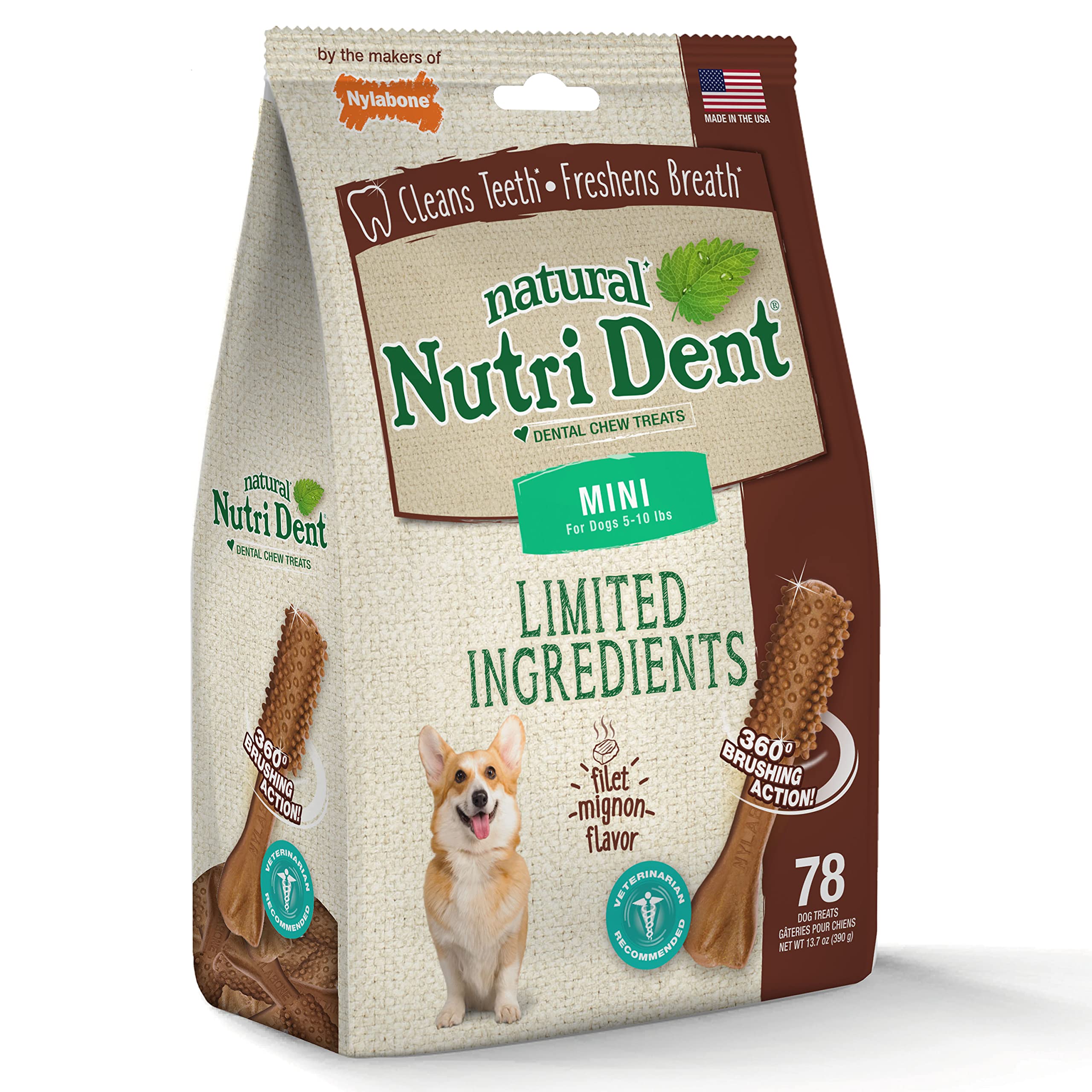 Nylabone Nutri Dent format mini: pratique à partager avec chiens pesant jusqu’à 10 livres