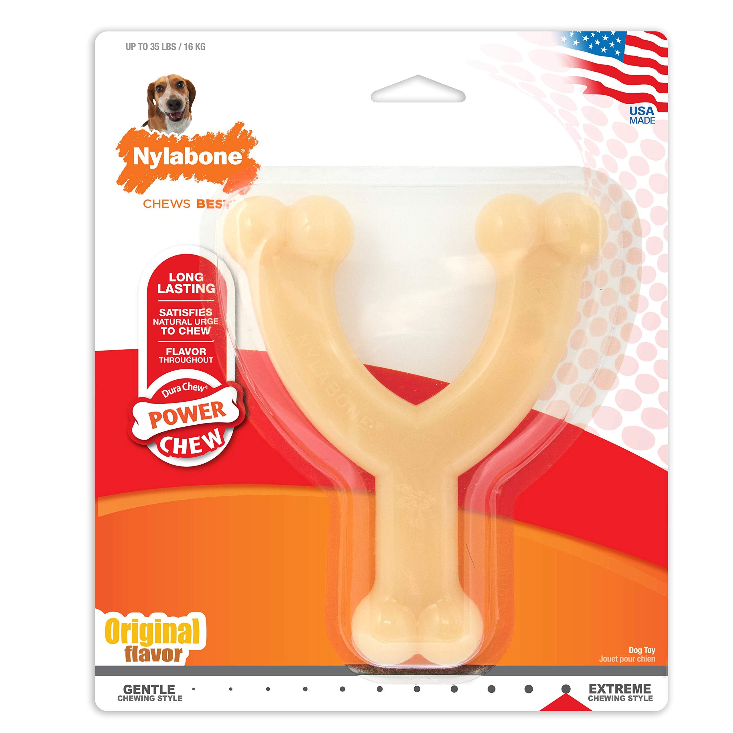 Nylabone Original Wishbone, jouet-mordilage, occupe longtemps et résiste aux mâchoires fortes.