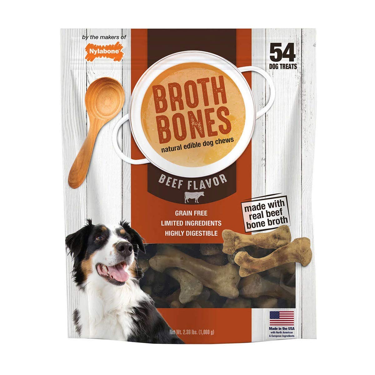 Nylabone bouillon d'os boeuf: friandise naturelle pour chien.