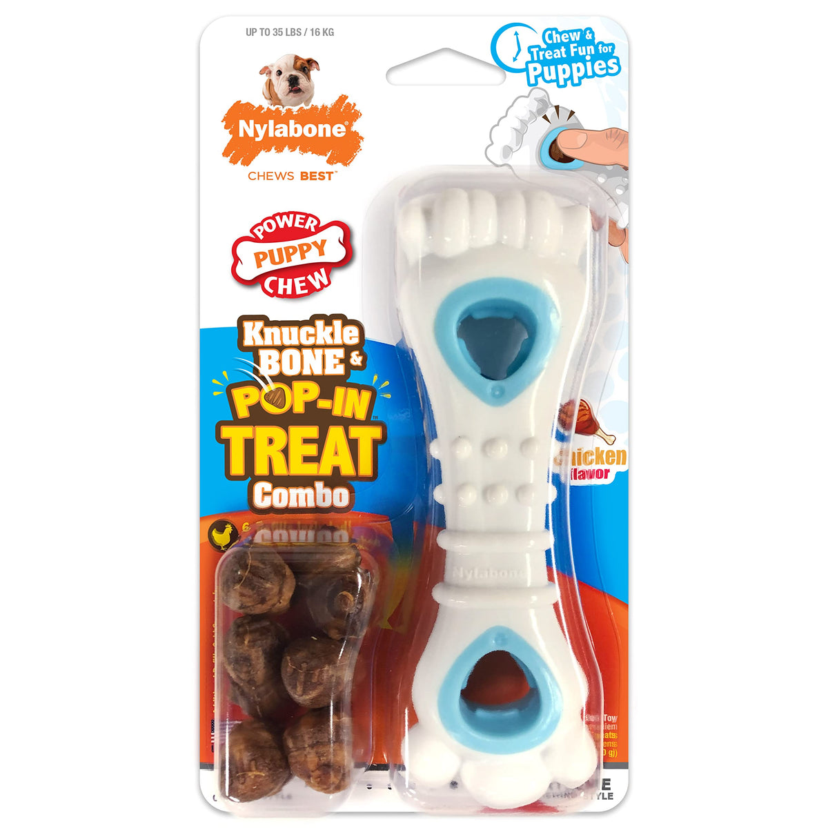 Nylabone os poulet chiot, jouet durable pour chiots jusqu’à 16 kg.
