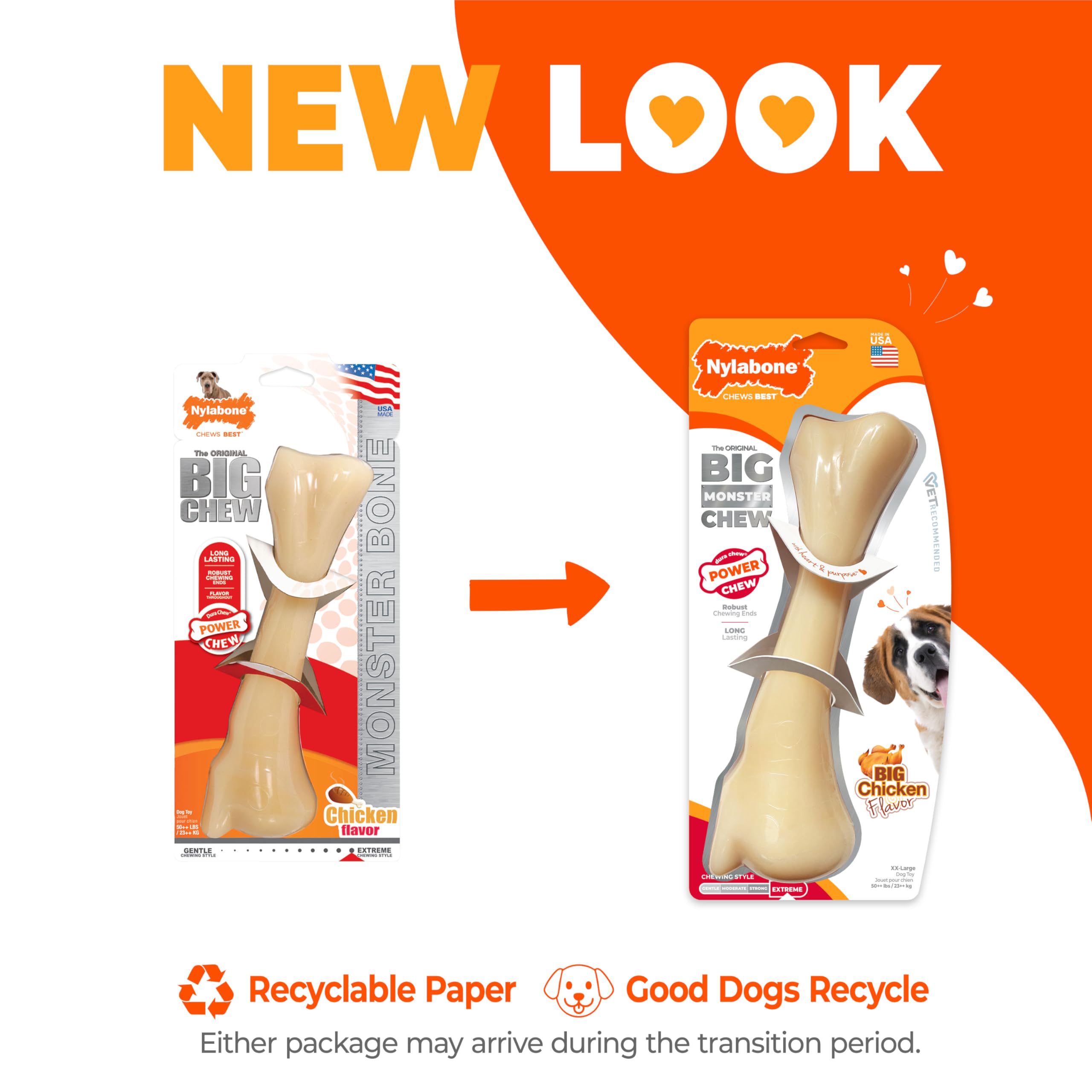 Nylabone Os Nylon Durable – forme Os Naturel pour grands chiens