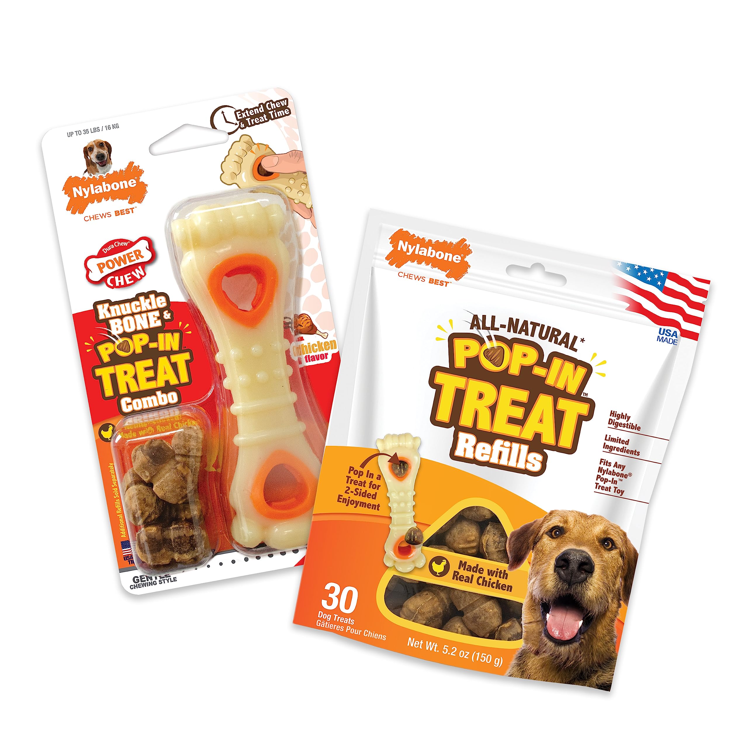 Jouet nylabone Os-poignet avec friandises emboîtables pour chiens moyens.
