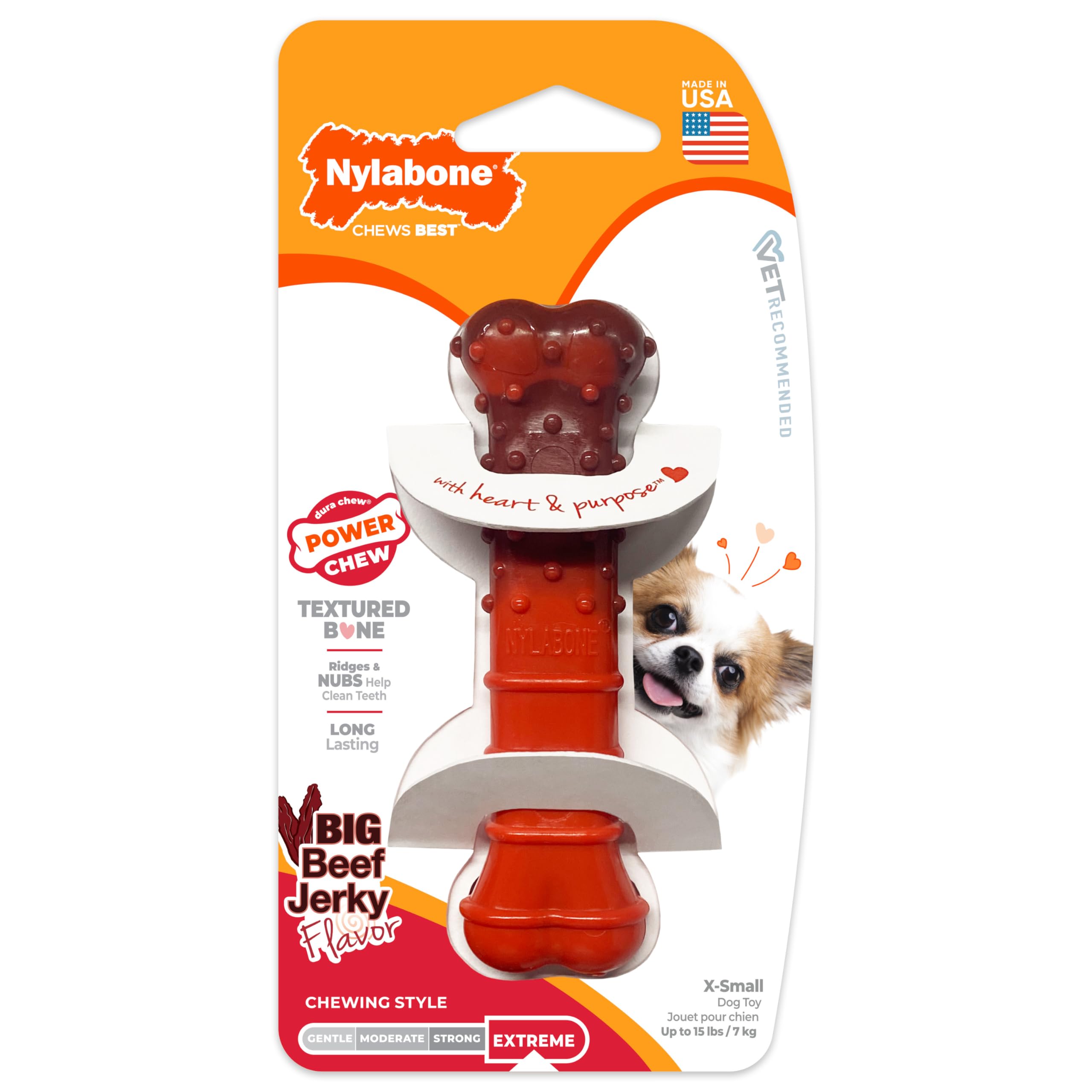 Nylabone-petite-taille-chien-15-lbs-dimensions: dimensions idéales pour les chiens jusqu'à 6,8 kg
