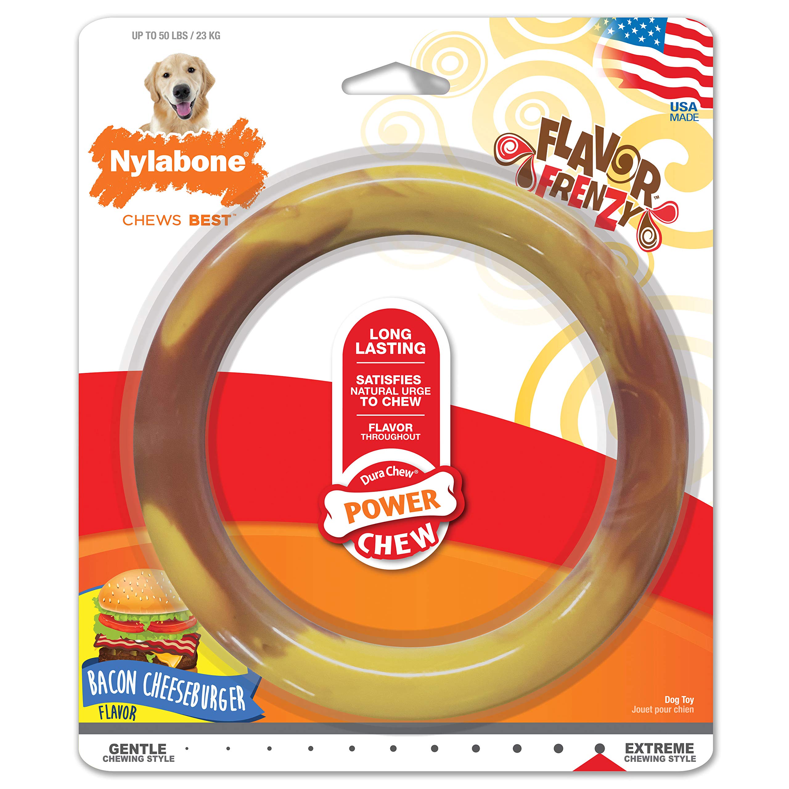 Nylabone Power Chew, anneau mâche, surface lisse pour mastiquer durable et sûr.