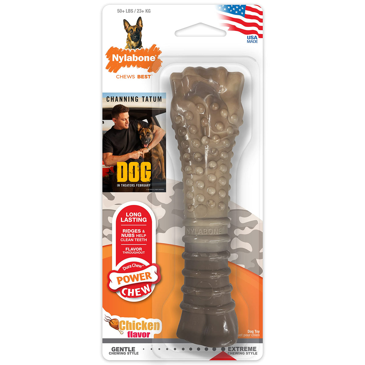 Nylabone Power Chew Camo, design camouflage, favorise une mastication durable chez les chiens extragrands.