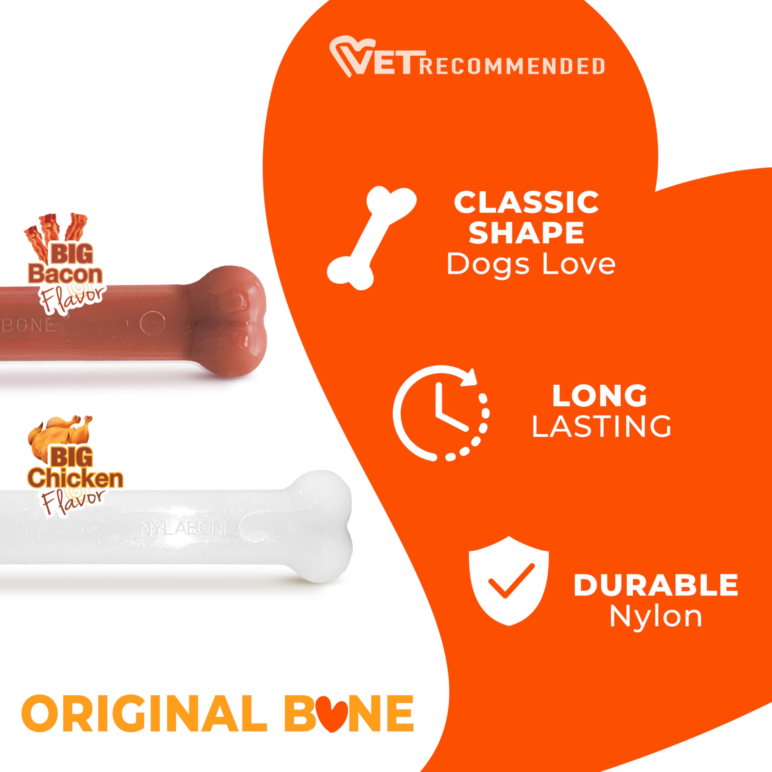 Nylabone Power Chew, os long bacon, conçu pour chiens forts.