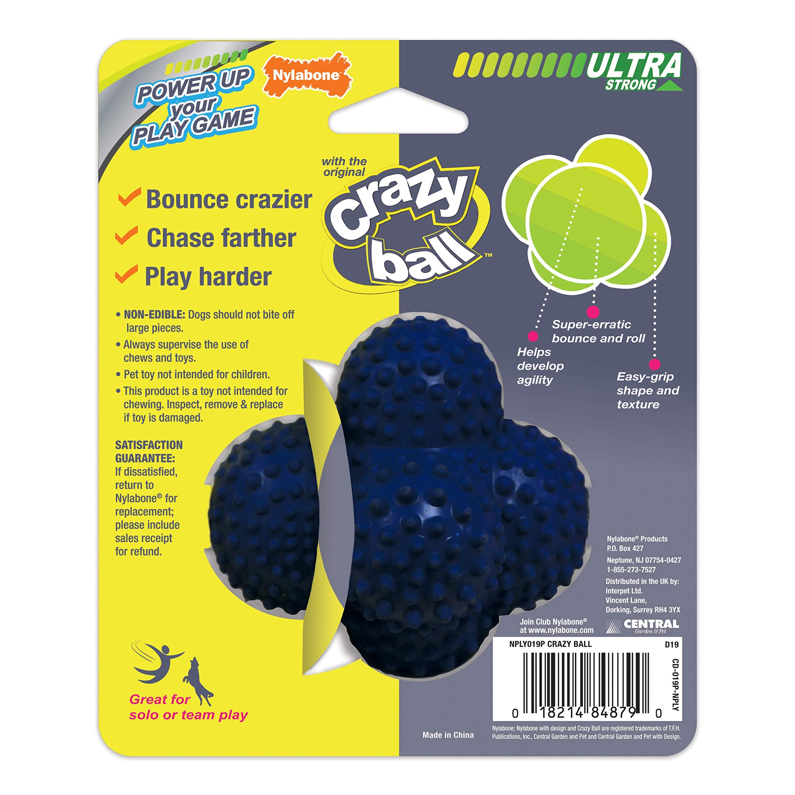 Nylabone Power Play Crazy Ball agit comme jouet interactif pour des sessions fetch variées.