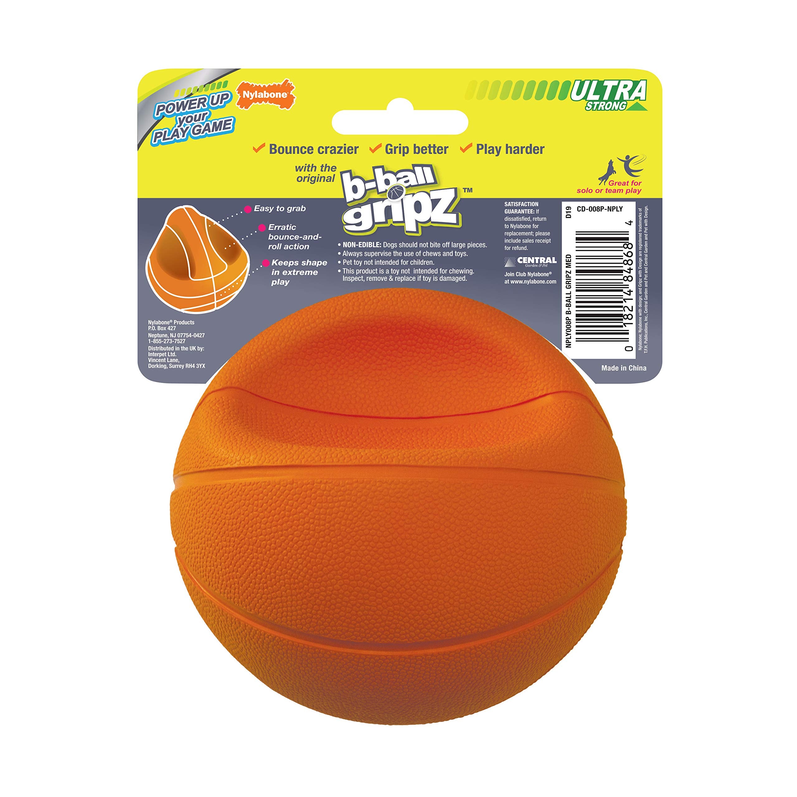 Nylabone Power Play Gripz, balle-basket facile à nettoyer après le jeu.