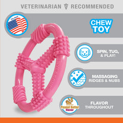 Nylabone Spin Tug & Play, anneau rose pour chiots, activité et curiosité accrues.
