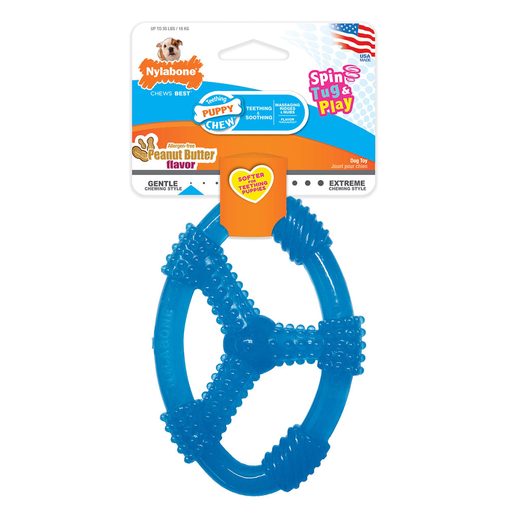 Nylabone Spin Tug & Play: design doux pour mastication sécurisée.