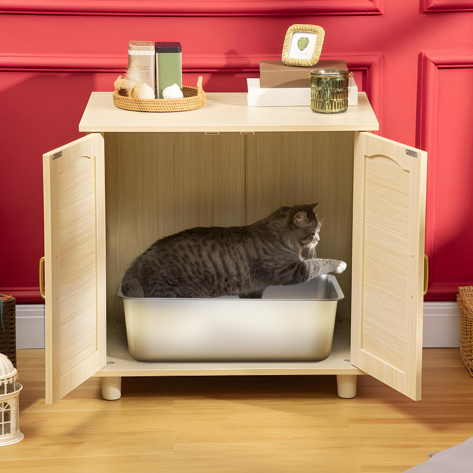 Nyutu boîte litière inox-grande-use adaptée pour chats jusqu'à 15 lb.