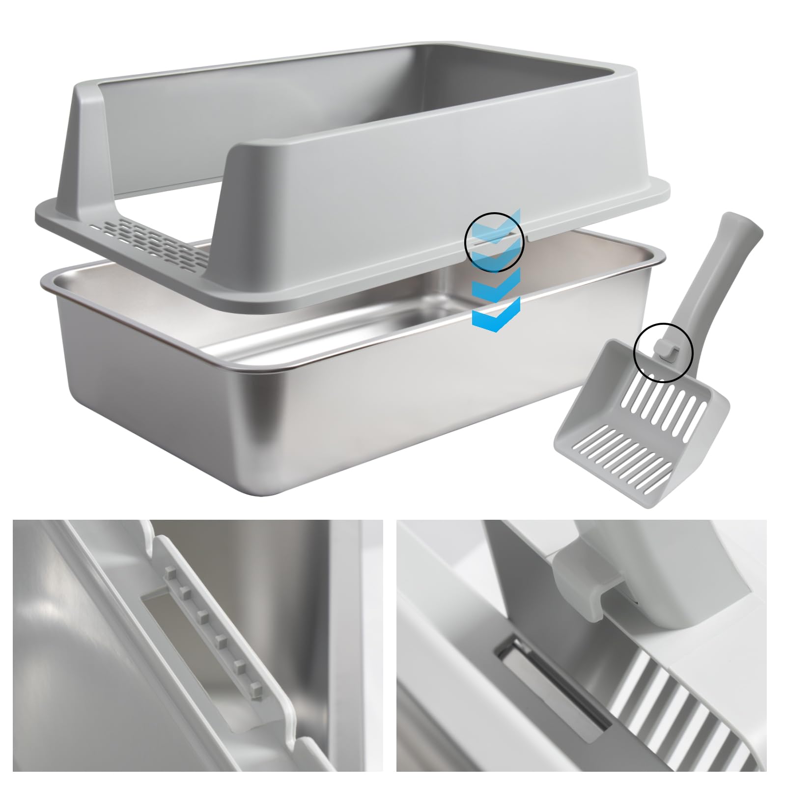 Nyutu litière avec stickers antiderapants; stabilité lors du nettoyage.