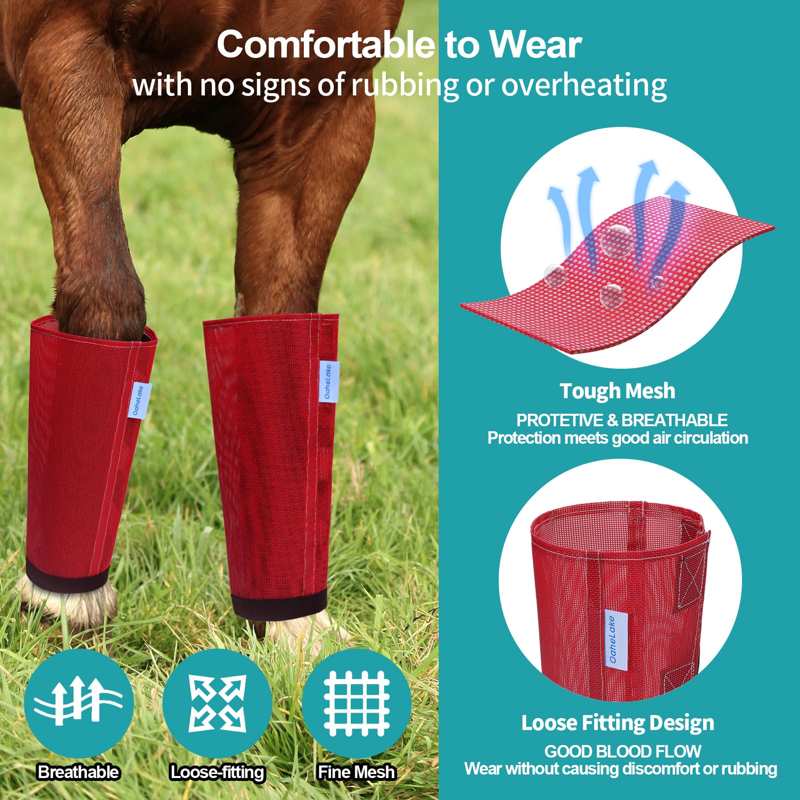 OAHELAKE bottes pour chevaux avec ajustement universel, rouge, faciles à enfiler.