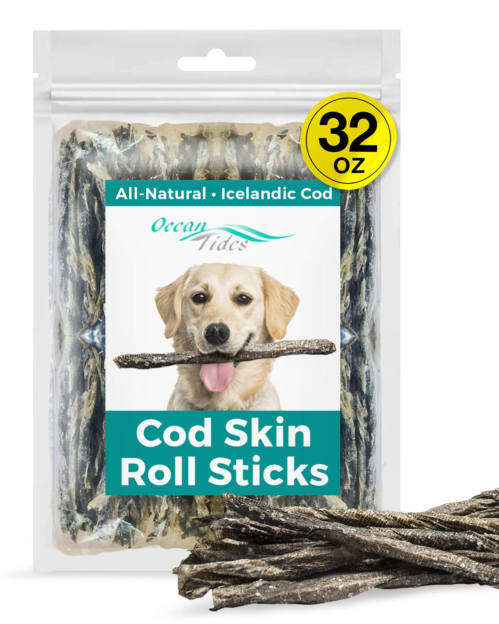 Ocean Tides Morue – friandises pour chiens et chats riches en oméga-3.