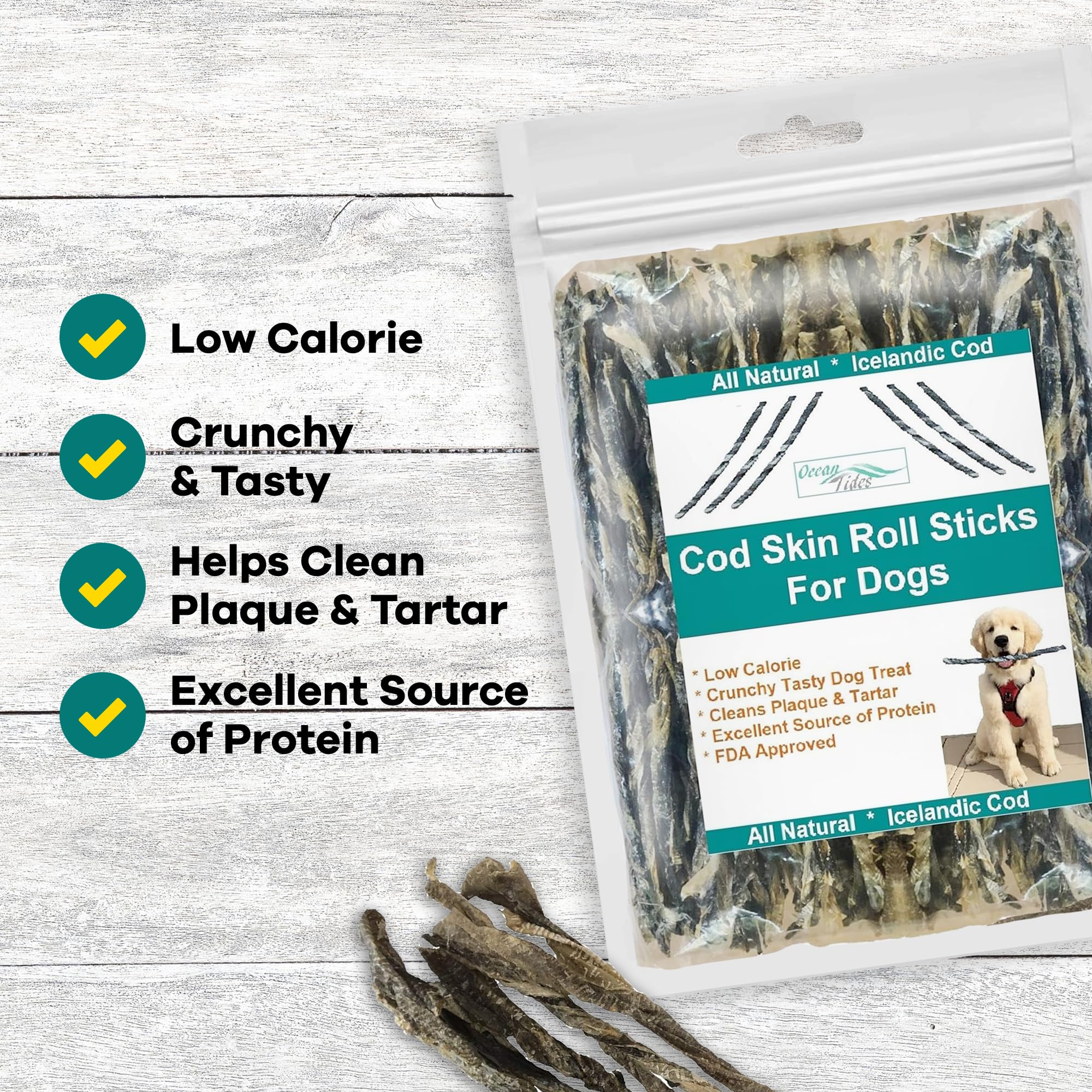 Tranches morue sauvage Ocean Tides – croquantes et savoureuses pour chiens et chats.