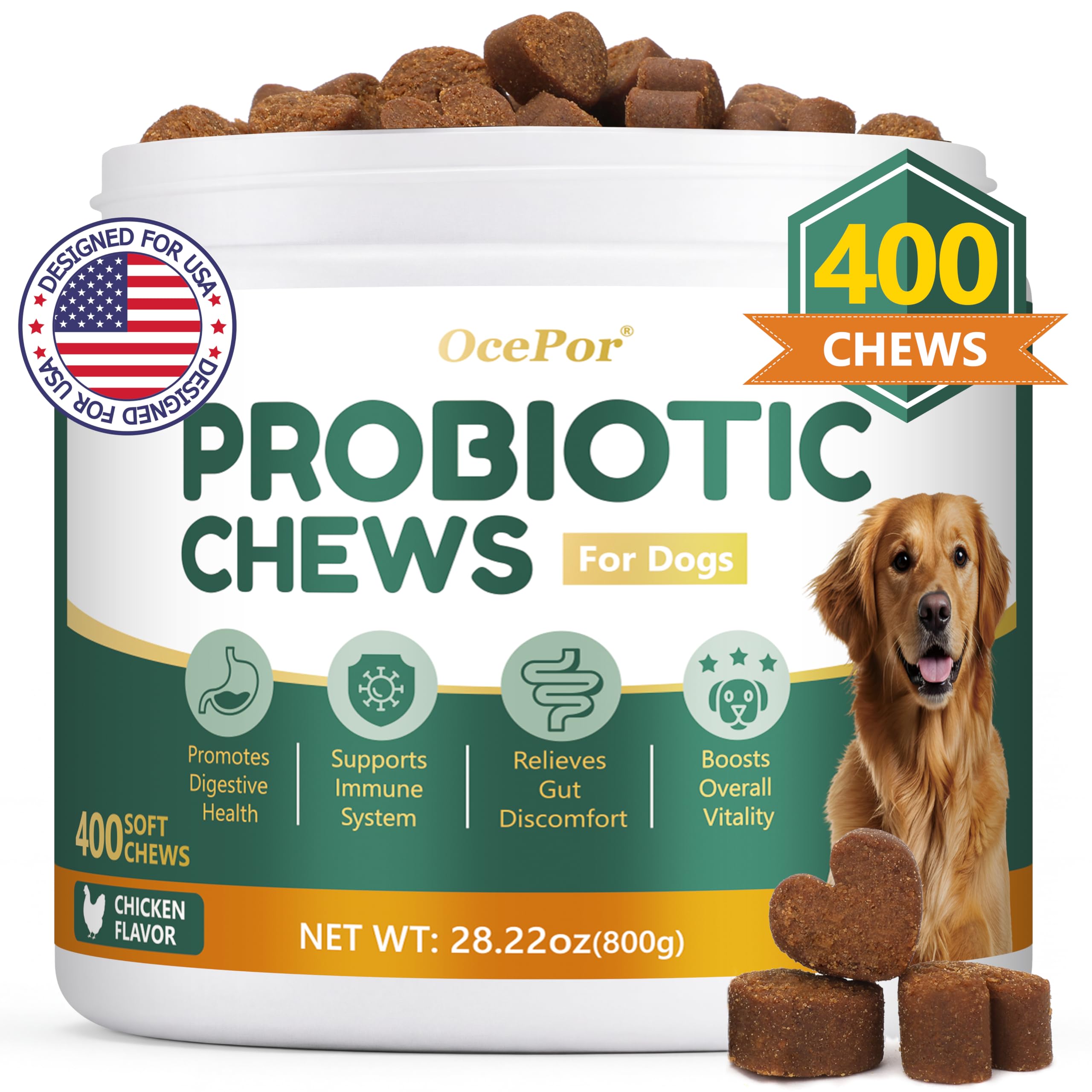 OcePor 400 Probiotiques pour chien – boîte et étiquette lisibles