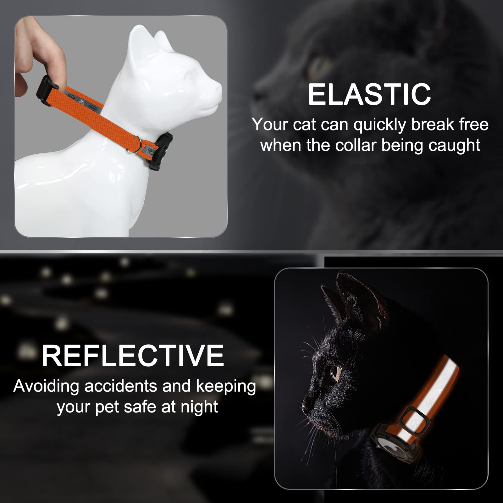 Odokele Collier AirTag avec élastique réfléchissant pour meilleure visibilité nocturne.