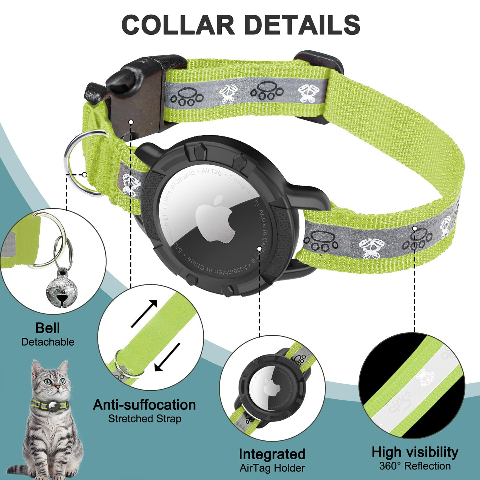 Odokele collier AirTag avec cloches détachables pour repérage sonore