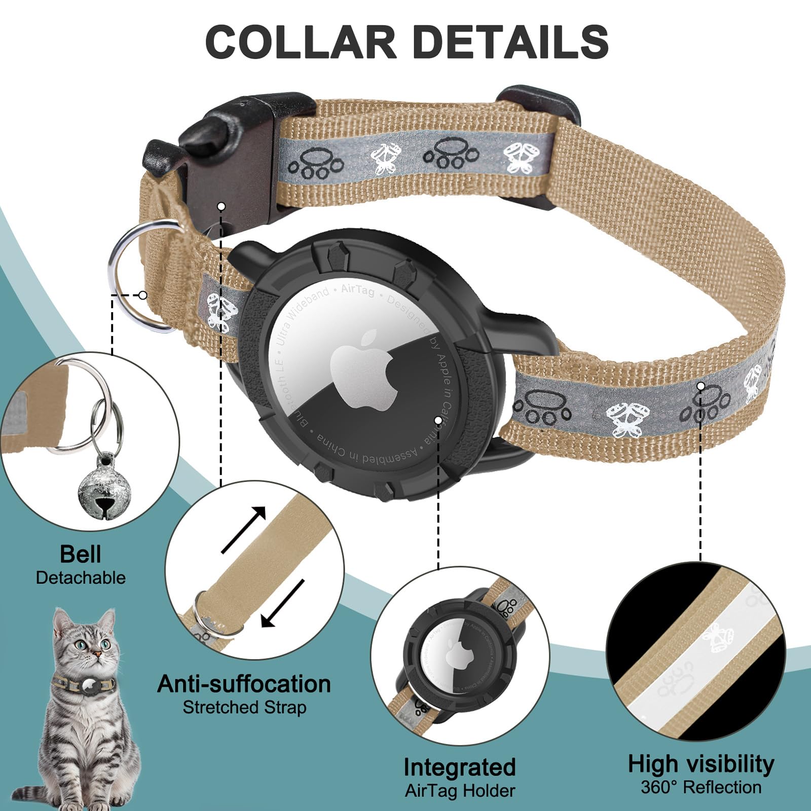 Collier léger en nylon Odokele pour chat, confort durable.