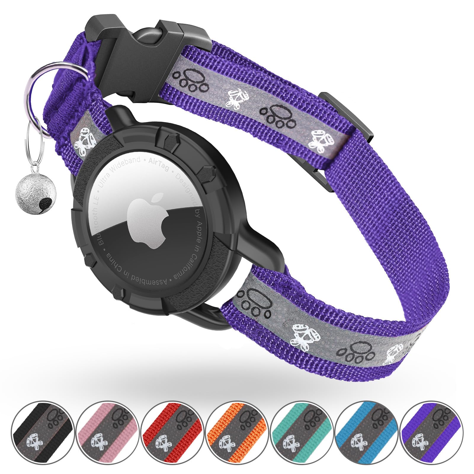Collier Odokele AirTag réfléchissant pour chat, meilleure visibilité nocturne.