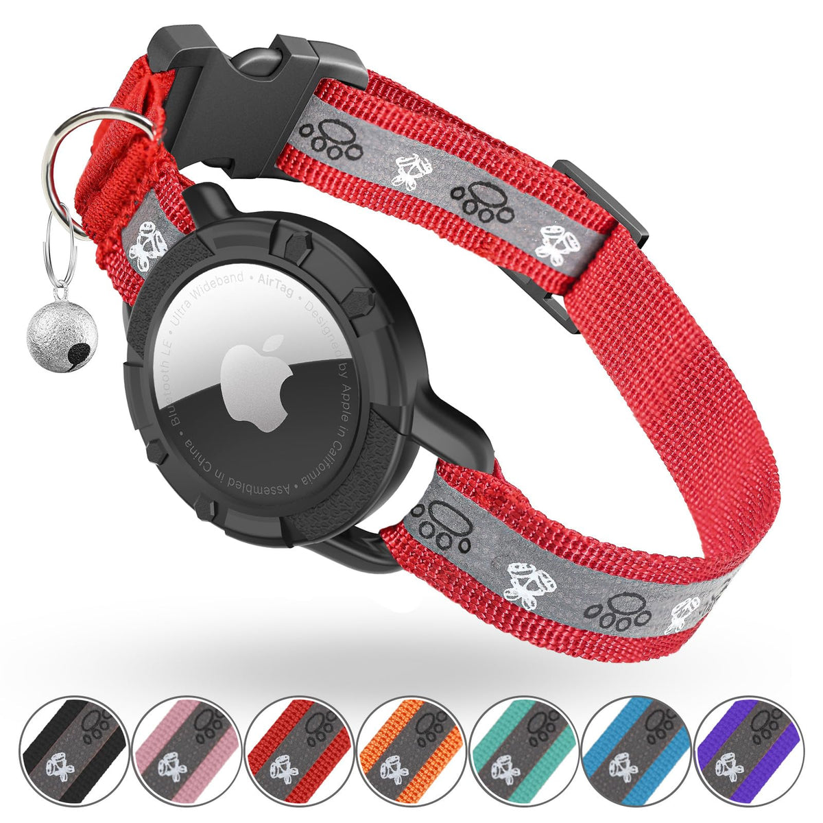 Collier Odokele AirTag intégré sur chat rouge XS, visibilité nocturne accrue.