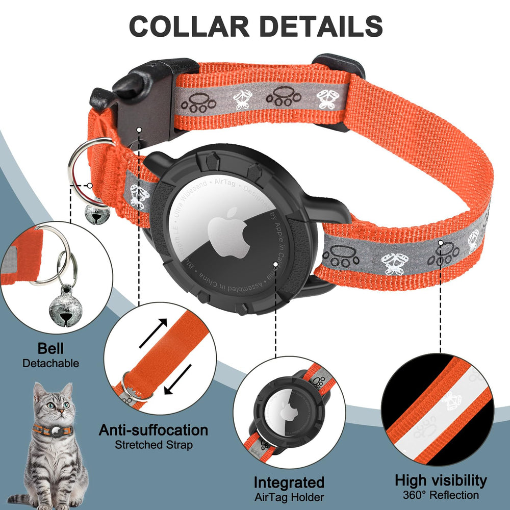 Odokele collier chat nylon leger et confort orange, port prolongé