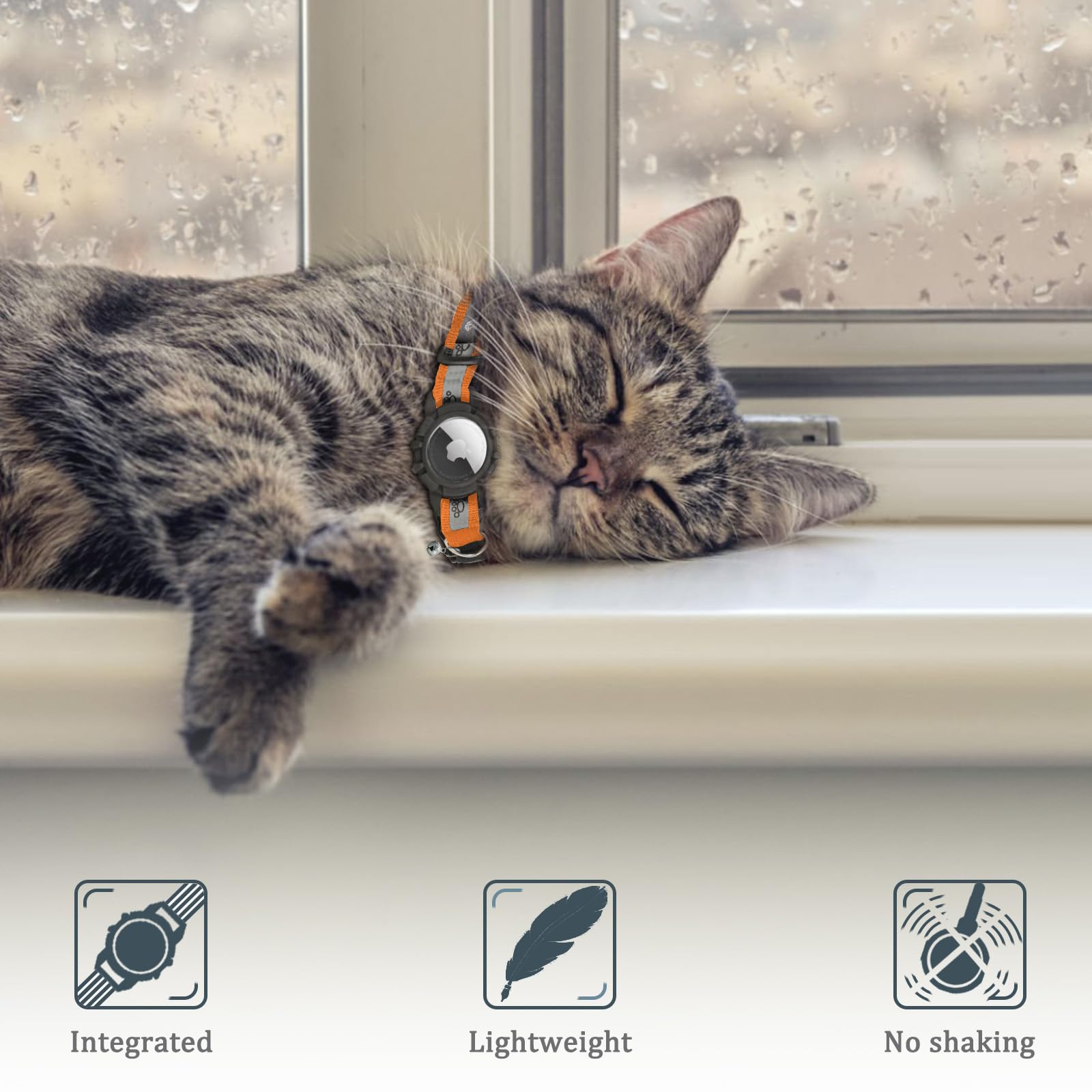 Odokele collier chat protection AirTag integre orange, fixation sécurisée