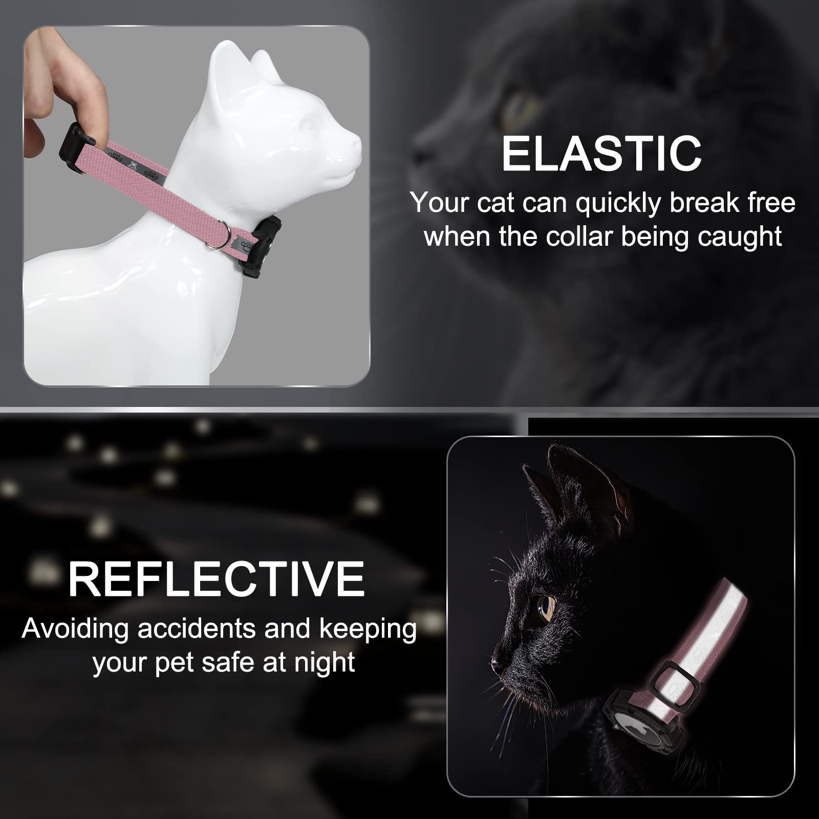 Support AirTag intégré Odokele pour collier chat, suivi fiable dans la nuit.