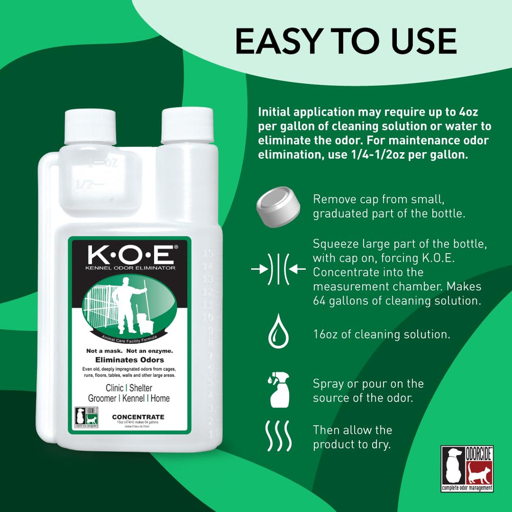 Odorcide KOE, concentré pour cages-odeurs, agit en profondeur.
