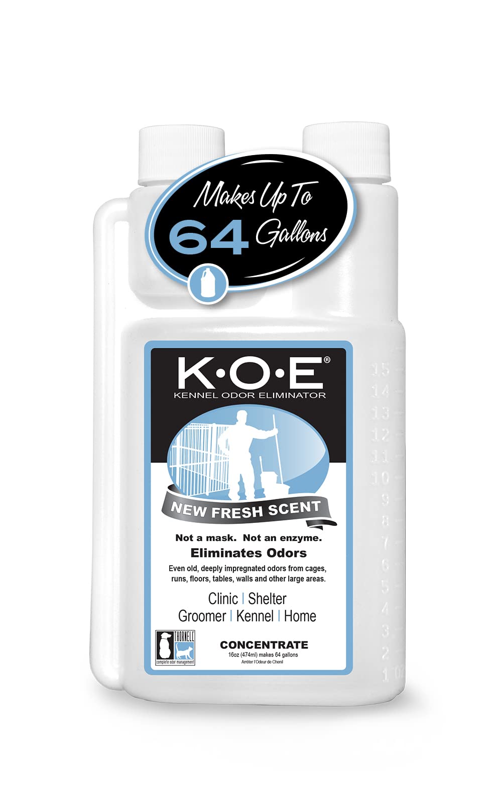 Odorcide K.O.E concentré, bouteille: neutralise les odeurs dans cages et pièces.