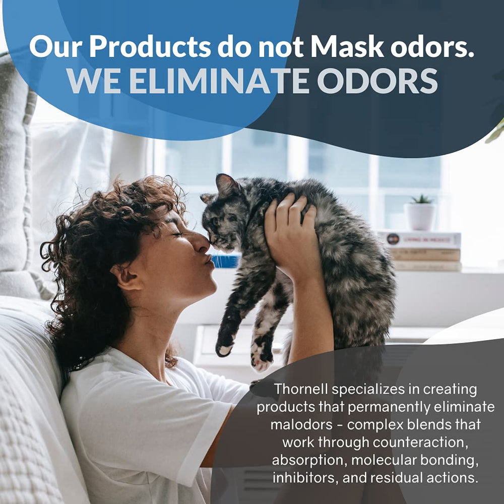 Odorcide Thornell Cat Odor-Off, zone autour de la litière fraîche et propre.